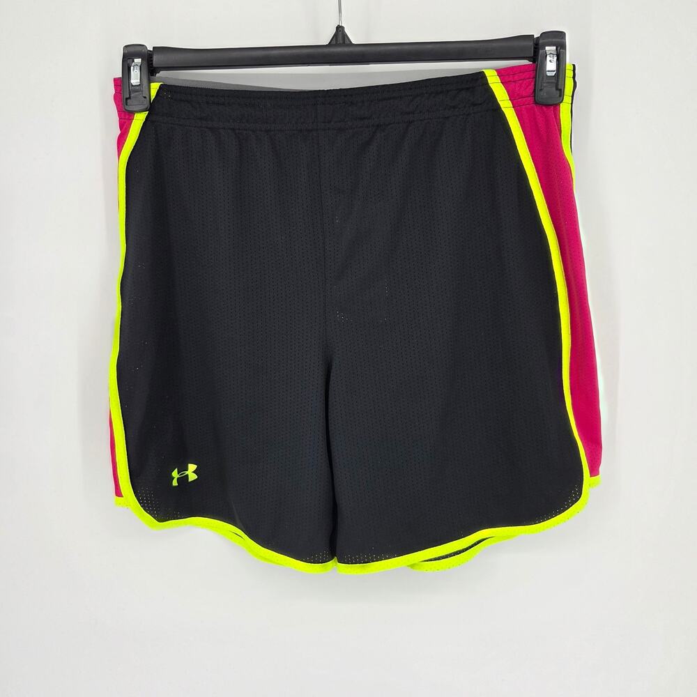 NEW Under Armour Basketball Long Shorts Mesh Black Pink Yellow Size Medium Loose